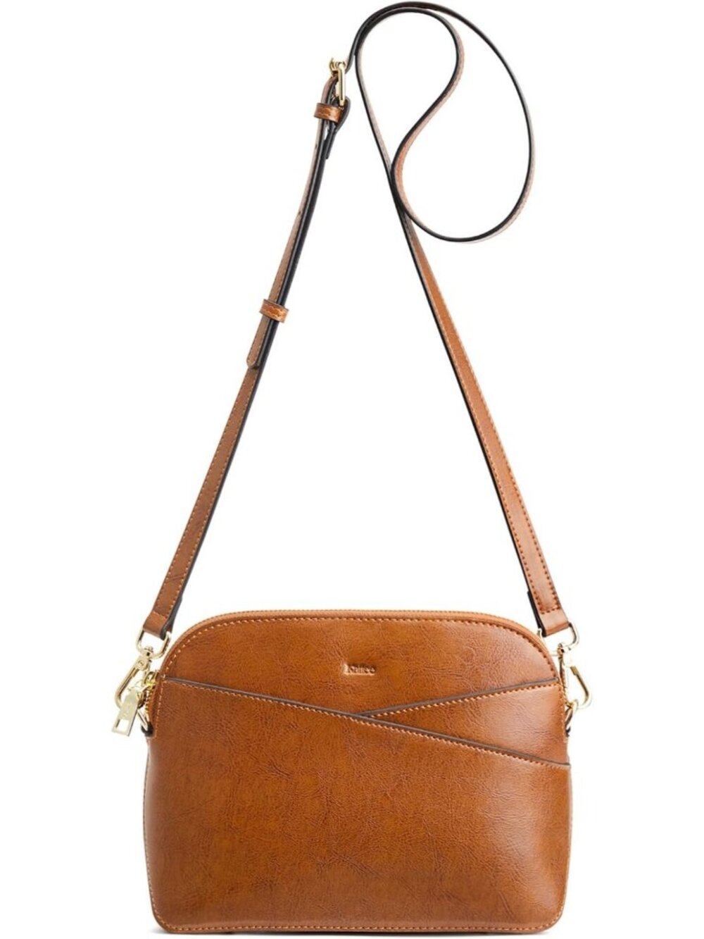 Women's Light Brown Genuine Leather Crossbody Bag Trendy Purse Handbag 8 Pockets